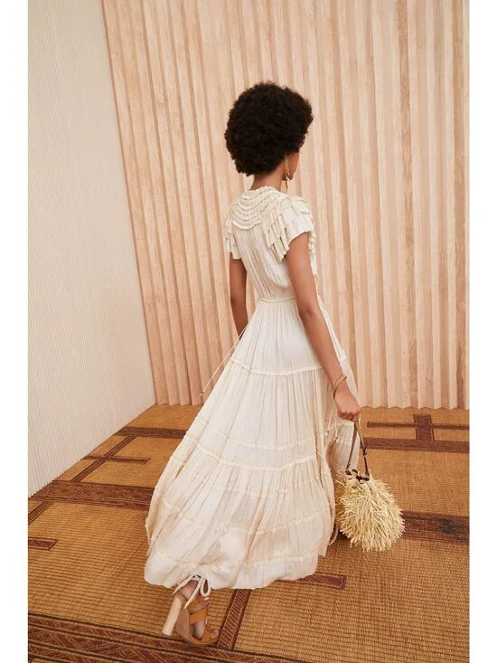 Ulla Johnson Isadora Plisse Midi Dress Dawn Cream Size 2 NWT Flutter Sleeve - Picture 2 of 16